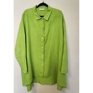 Bryn Walker 100% Linen Tunic Shirt Dress Womens XL Citron Green USA Lagenlook